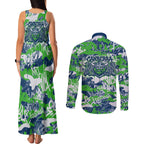 Canberra Raiders Rugby Couples Matching Tank Maxi Dress and Long Sleeve Button Shirt Graffiti Typography Urban Camo Abstract Street Style
