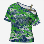 Canberra Raiders Rugby Cross Shoulder Shirt Graffiti Typography Urban Camo Abstract Street Style