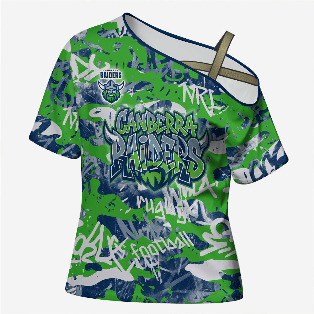 Canberra Raiders Rugby Cross Shoulder Shirt Graffiti Typography Urban Camo Abstract Street Style