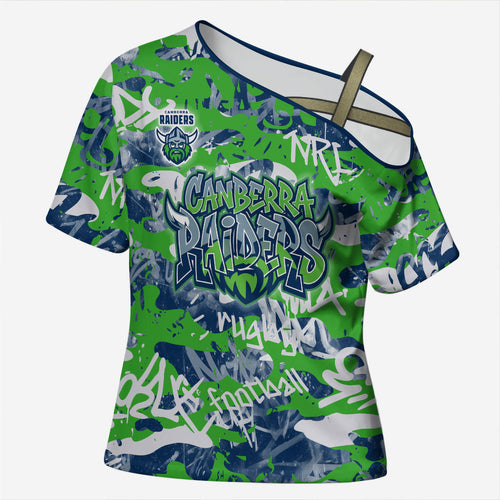 Canberra Raiders Rugby Cross Shoulder Shirt Graffiti Typography Urban Camo Abstract Street Style