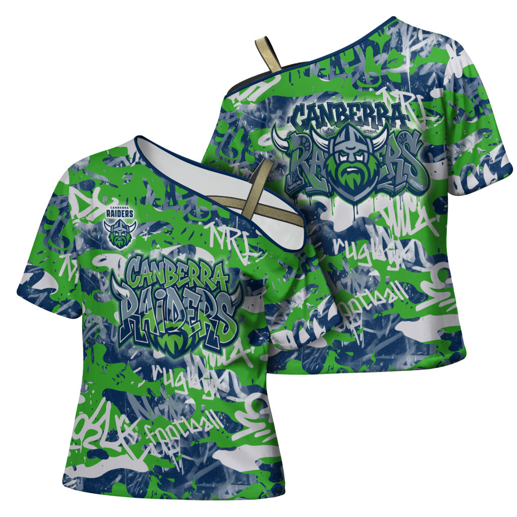 Canberra Raiders Rugby Cross Shoulder Shirt Graffiti Typography Urban Camo Abstract Street Style