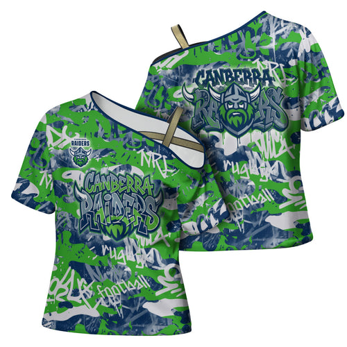 Canberra Raiders Rugby Cross Shoulder Shirt Graffiti Typography Urban Camo Abstract Street Style