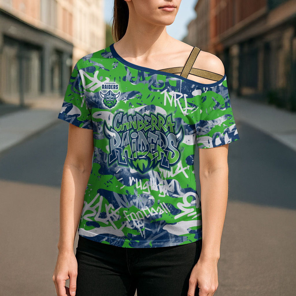 Canberra Raiders Rugby Cross Shoulder Shirt Graffiti Typography Urban Camo Abstract Street Style