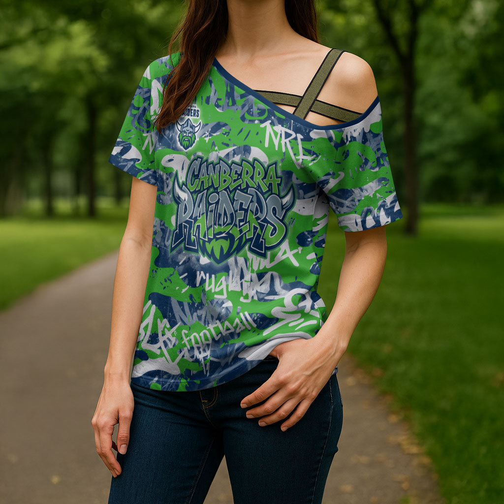 Canberra Raiders Rugby Cross Shoulder Shirt Graffiti Typography Urban Camo Abstract Street Style