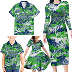 Canberra Raiders Rugby Family Matching Long Sleeve Bodycon Dress and Hawaiian Shirt Graffiti Typography Urban Camo Abstract Street Style