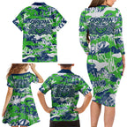 Canberra Raiders Rugby Family Matching Long Sleeve Bodycon Dress and Hawaiian Shirt Graffiti Typography Urban Camo Abstract Street Style