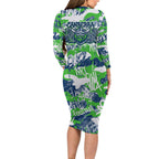 Canberra Raiders Rugby Family Matching Long Sleeve Bodycon Dress and Hawaiian Shirt Graffiti Typography Urban Camo Abstract Street Style