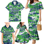 Canberra Raiders Rugby Family Matching Mermaid Dress and Hawaiian Shirt Graffiti Typography Urban Camo Abstract Street Style