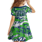 Canberra Raiders Rugby Family Matching Off Shoulder Maxi Dress and Hawaiian Shirt Graffiti Typography Urban Camo Abstract Street Style