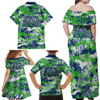 Canberra Raiders Rugby Family Matching Off Shoulder Maxi Dress and Hawaiian Shirt Graffiti Typography Urban Camo Abstract Street Style