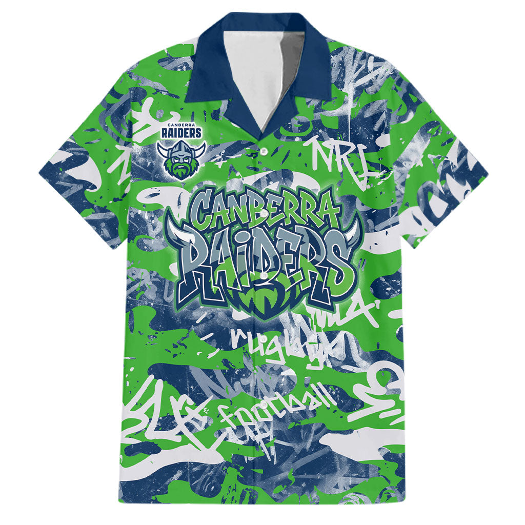 Canberra Raiders Rugby Family Matching Off Shoulder Maxi Dress and Hawaiian Shirt Graffiti Typography Urban Camo Abstract Street Style