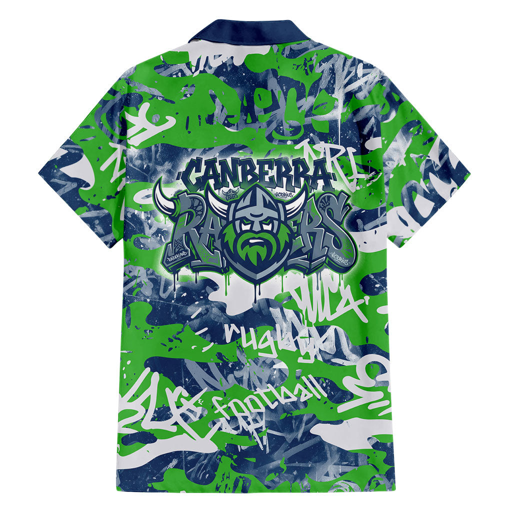 Canberra Raiders Rugby Family Matching Off Shoulder Maxi Dress and Hawaiian Shirt Graffiti Typography Urban Camo Abstract Street Style