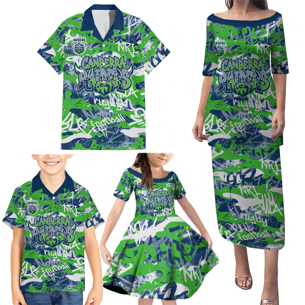 Canberra Raiders Rugby Family Matching Puletasi and Hawaiian Shirt Graffiti Typography Urban Camo Abstract Street Style