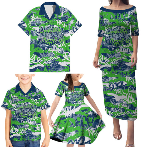 Canberra Raiders Rugby Family Matching Puletasi and Hawaiian Shirt Graffiti Typography Urban Camo Abstract Street Style