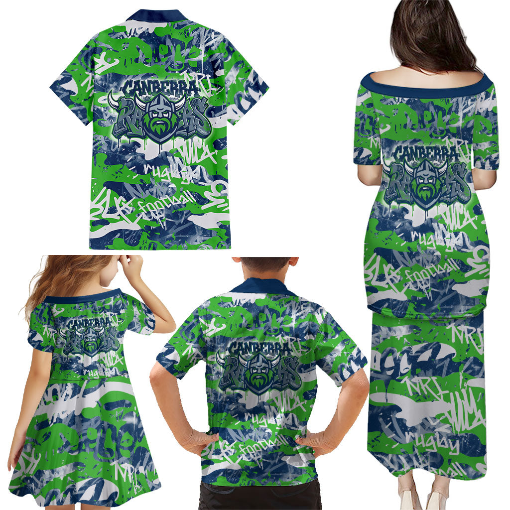 Canberra Raiders Rugby Family Matching Puletasi and Hawaiian Shirt Graffiti Typography Urban Camo Abstract Street Style