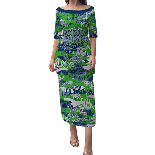 Canberra Raiders Rugby Family Matching Puletasi and Hawaiian Shirt Graffiti Typography Urban Camo Abstract Street Style