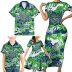 Canberra Raiders Rugby Family Matching Short Sleeve Bodycon Dress and Hawaiian Shirt Graffiti Typography Urban Camo Abstract Street Style