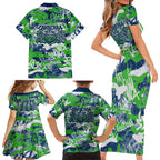 Canberra Raiders Rugby Family Matching Short Sleeve Bodycon Dress and Hawaiian Shirt Graffiti Typography Urban Camo Abstract Street Style