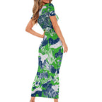 Canberra Raiders Rugby Family Matching Short Sleeve Bodycon Dress and Hawaiian Shirt Graffiti Typography Urban Camo Abstract Street Style