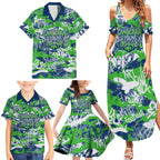 Canberra Raiders Rugby Family Matching Summer Maxi Dress and Hawaiian Shirt Graffiti Typography Urban Camo Abstract Street Style