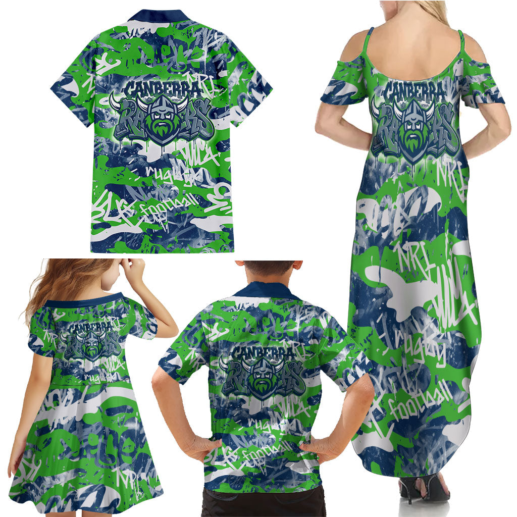 Canberra Raiders Rugby Family Matching Summer Maxi Dress and Hawaiian Shirt Graffiti Typography Urban Camo Abstract Street Style