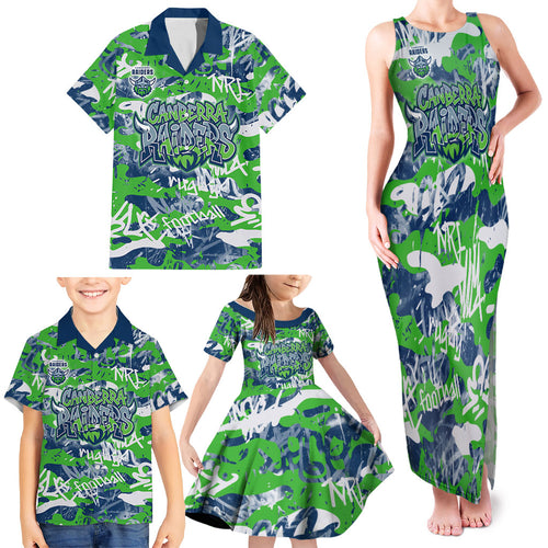 Canberra Raiders Rugby Family Matching Tank Maxi Dress and Hawaiian Shirt Graffiti Typography Urban Camo Abstract Street Style