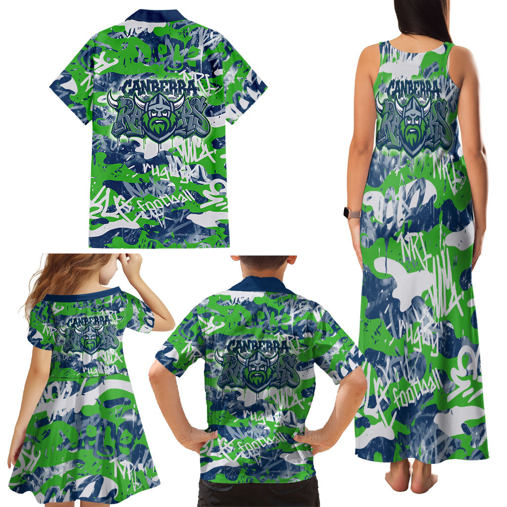 Canberra Raiders Rugby Family Matching Tank Maxi Dress and Hawaiian Shirt Graffiti Typography Urban Camo Abstract Street Style
