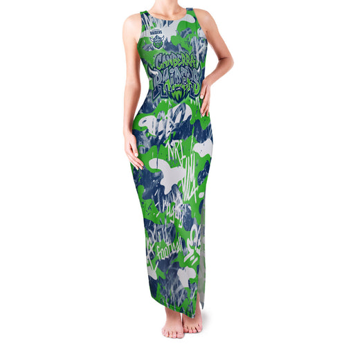 Canberra Raiders Rugby Family Matching Tank Maxi Dress and Hawaiian Shirt Graffiti Typography Urban Camo Abstract Street Style