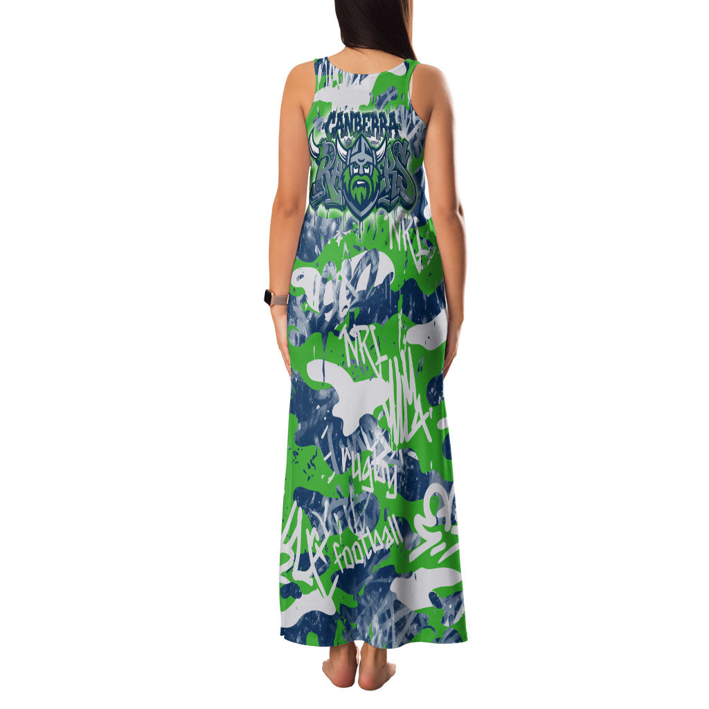 Canberra Raiders Rugby Family Matching Tank Maxi Dress and Hawaiian Shirt Graffiti Typography Urban Camo Abstract Street Style