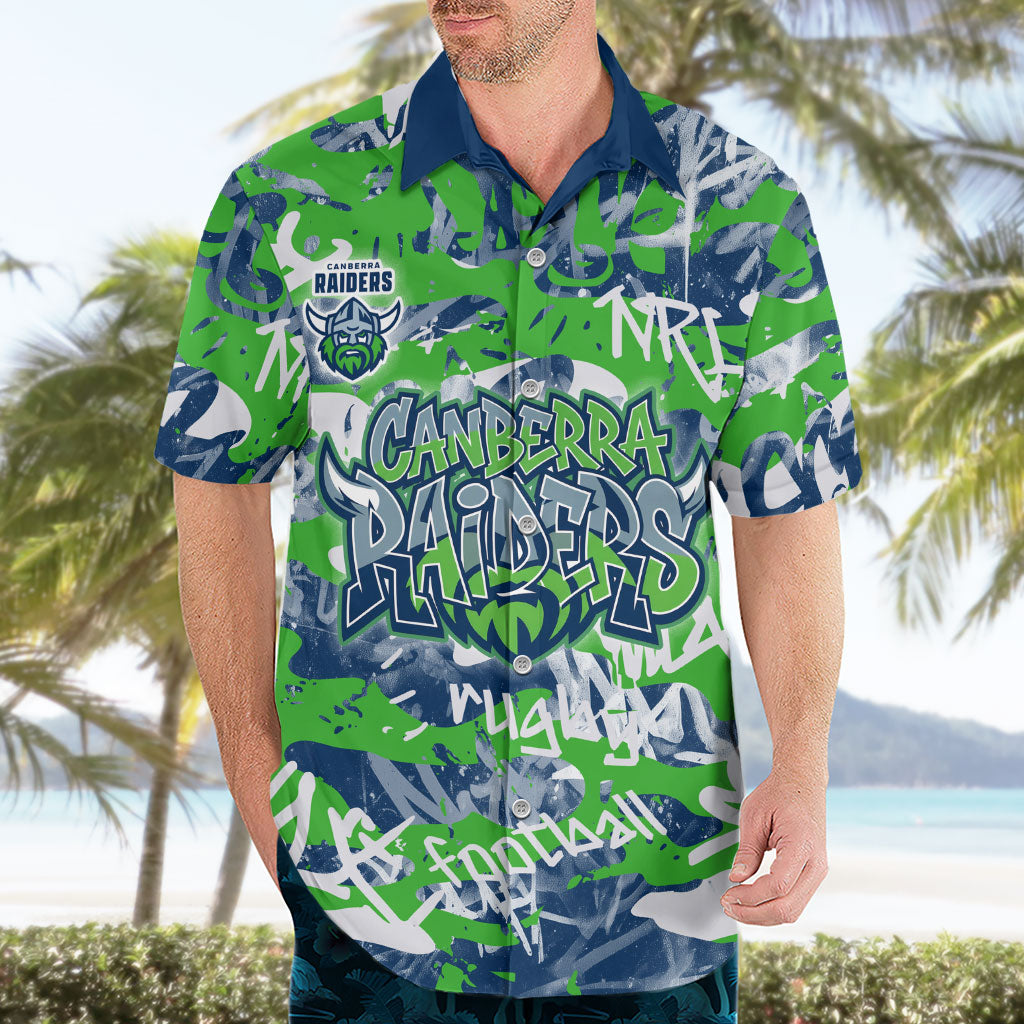 Canberra Raiders Rugby Hawaiian Shirt Graffiti Typography Urban Camo Abstract Street Style