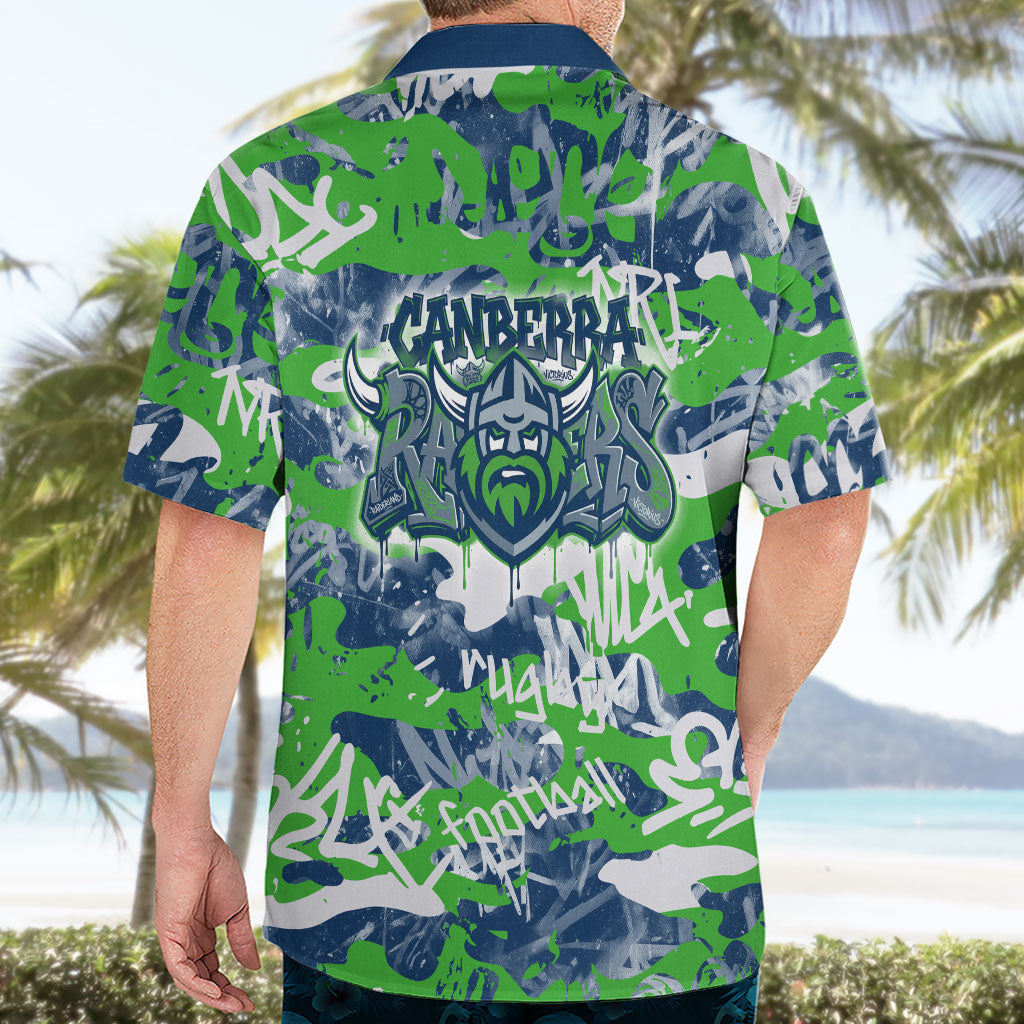 Canberra Raiders Rugby Hawaiian Shirt Graffiti Typography Urban Camo Abstract Street Style