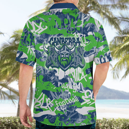 Canberra Raiders Rugby Hawaiian Shirt Graffiti Typography Urban Camo Abstract Street Style