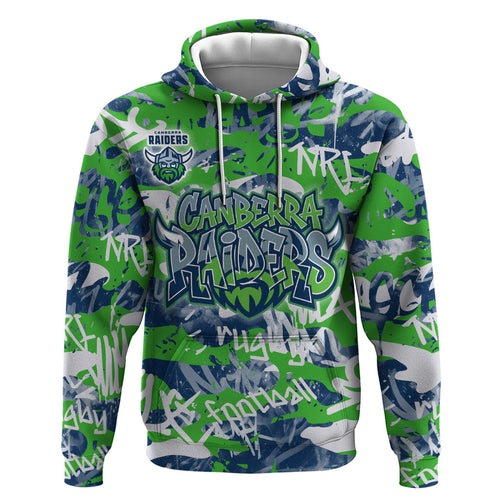 Canberra Raiders Rugby Hoodie Graffiti Typography Urban Camo Abstract Street Style