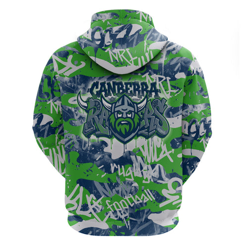Canberra Raiders Rugby Hoodie Graffiti Typography Urban Camo Abstract Street Style