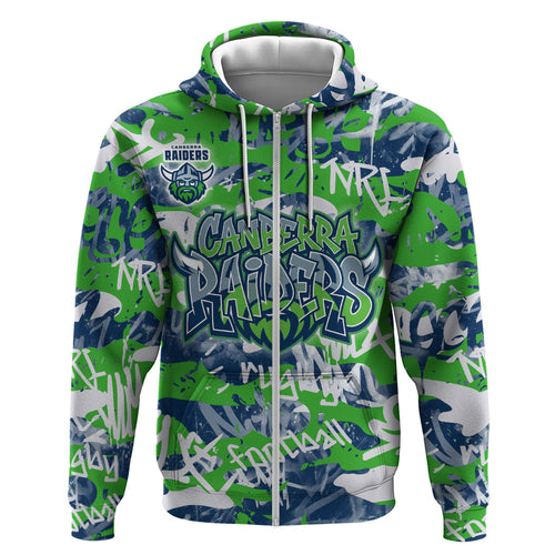 Canberra Raiders Rugby Hoodie Graffiti Typography Urban Camo Abstract Street Style
