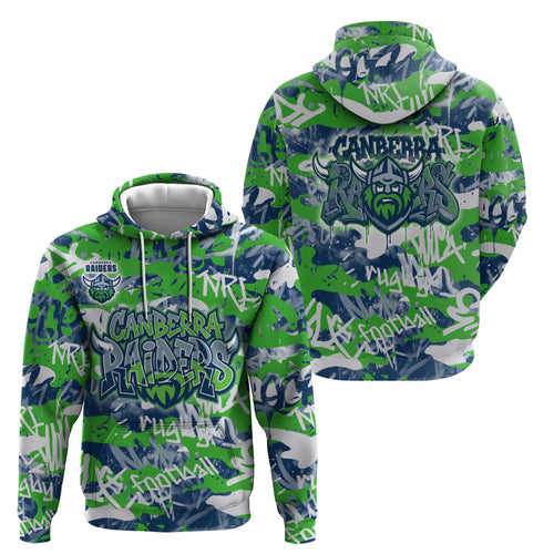 Canberra Raiders Rugby Hoodie Graffiti Typography Urban Camo Abstract Street Style
