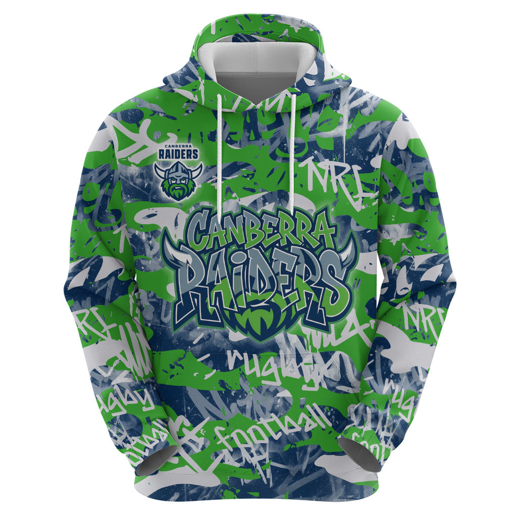 Canberra Raiders Rugby Hoodie Graffiti Typography Urban Camo Abstract Street Style