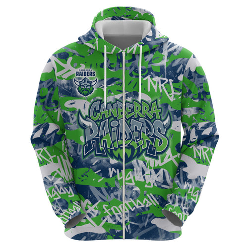 Canberra Raiders Rugby Hoodie Graffiti Typography Urban Camo Abstract Street Style