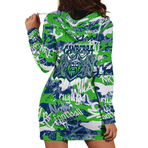 Canberra Raiders Rugby Hoodie Dress Graffiti Typography Urban Camo Abstract Street Style