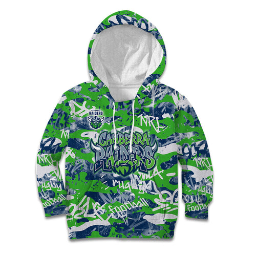 Canberra Raiders Rugby Kid Hoodie Graffiti Typography Urban Camo Abstract Street Style