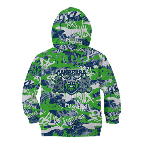 Canberra Raiders Rugby Kid Hoodie Graffiti Typography Urban Camo Abstract Street Style