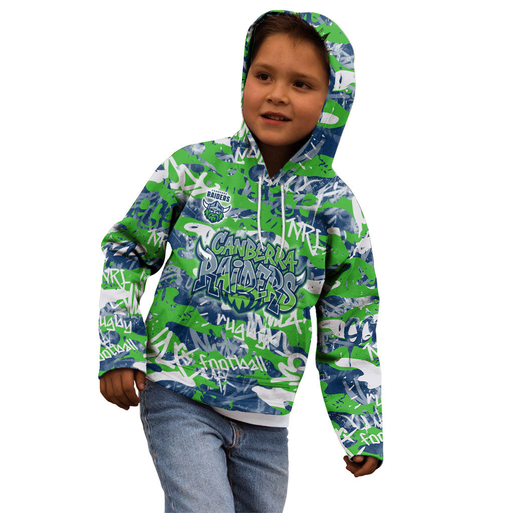 Canberra Raiders Rugby Kid Hoodie Graffiti Typography Urban Camo Abstract Street Style
