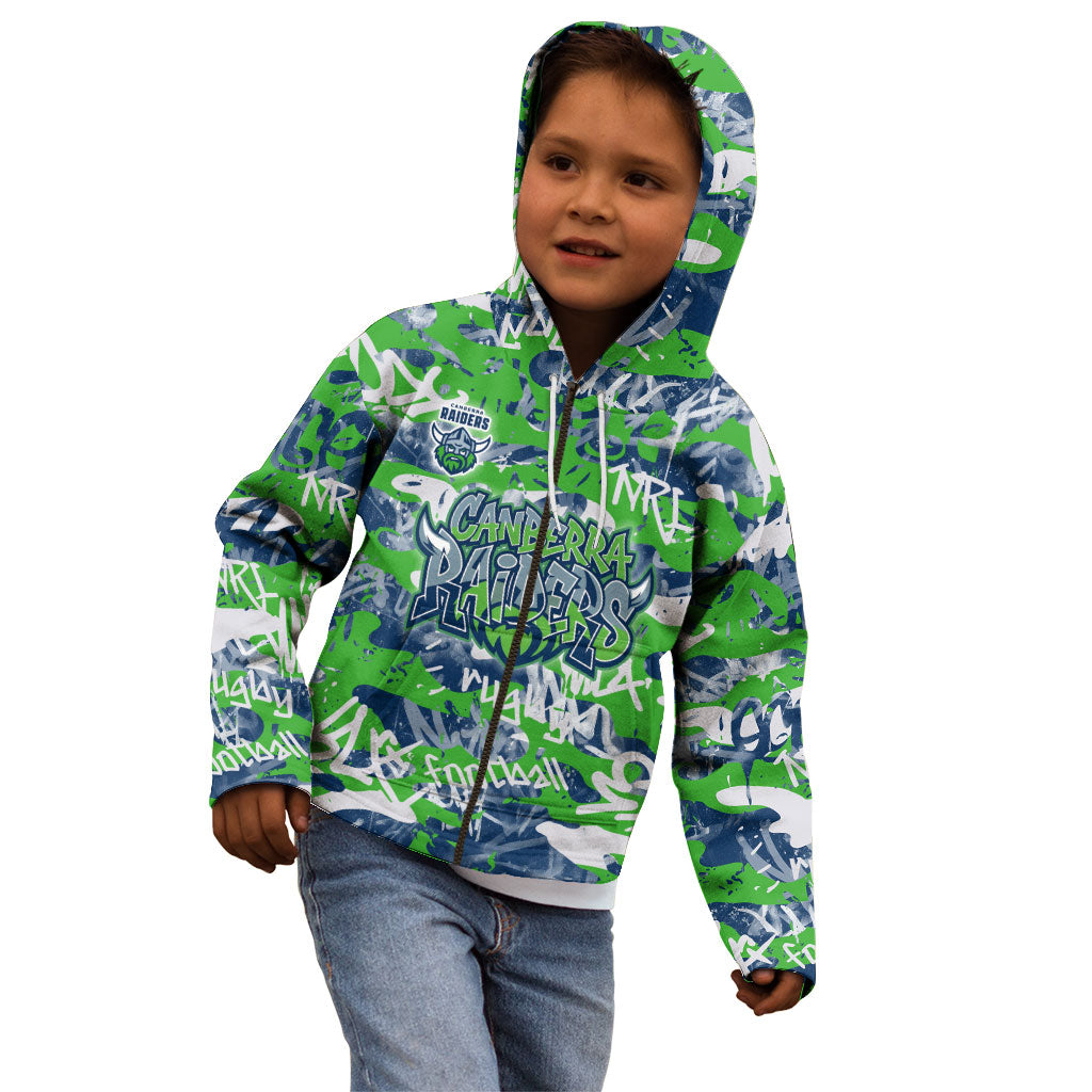 Canberra Raiders Rugby Kid Hoodie Graffiti Typography Urban Camo Abstract Street Style