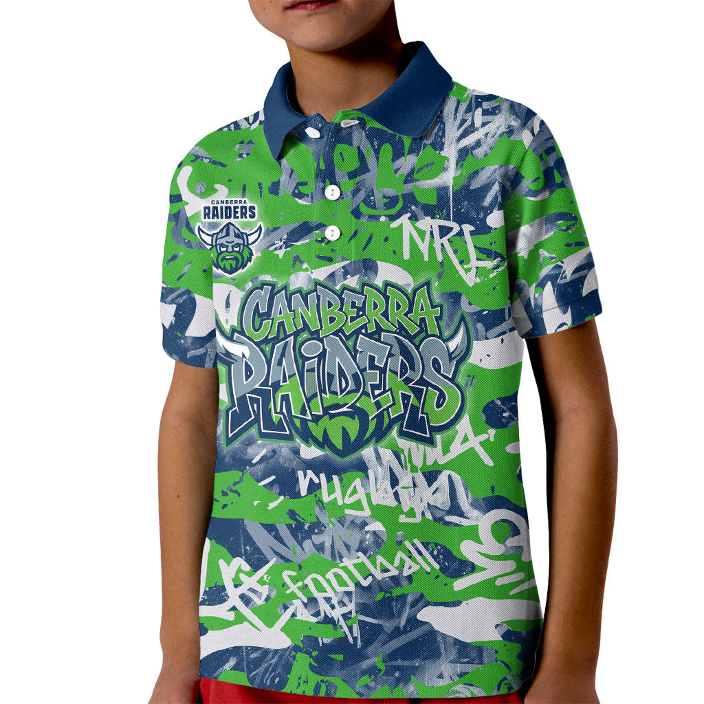 Canberra Raiders Rugby Kid Polo Shirt Graffiti Typography Urban Camo Abstract Street Style