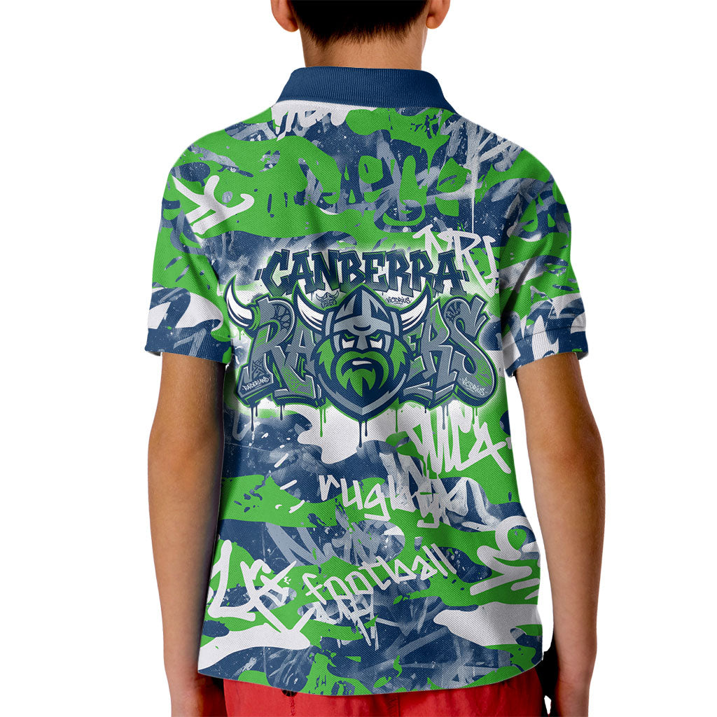 Canberra Raiders Rugby Kid Polo Shirt Graffiti Typography Urban Camo Abstract Street Style