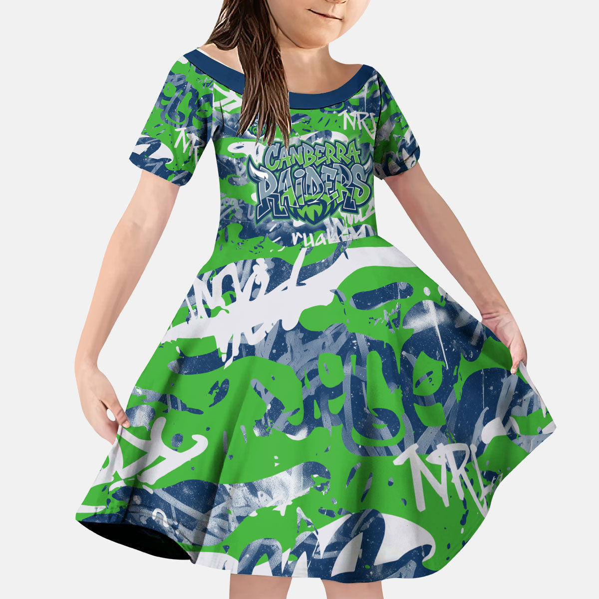 Canberra Raiders Rugby Kid Short Sleeve Dress Graffiti Typography Urban Camo Abstract Street Style