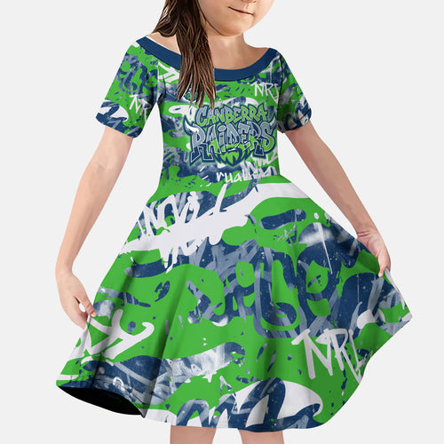 Canberra Raiders Rugby Kid Short Sleeve Dress Graffiti Typography Urban Camo Abstract Street Style
