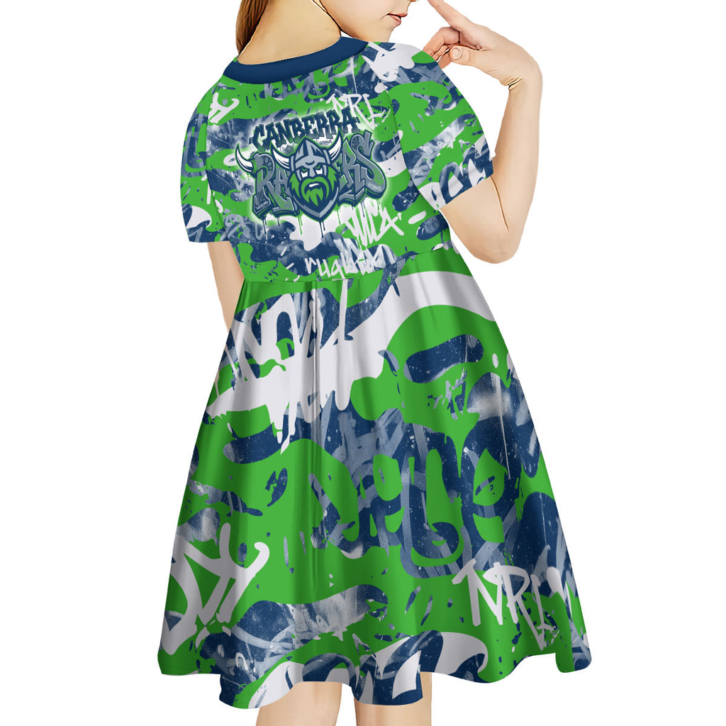 Canberra Raiders Rugby Kid Short Sleeve Dress Graffiti Typography Urban Camo Abstract Street Style
