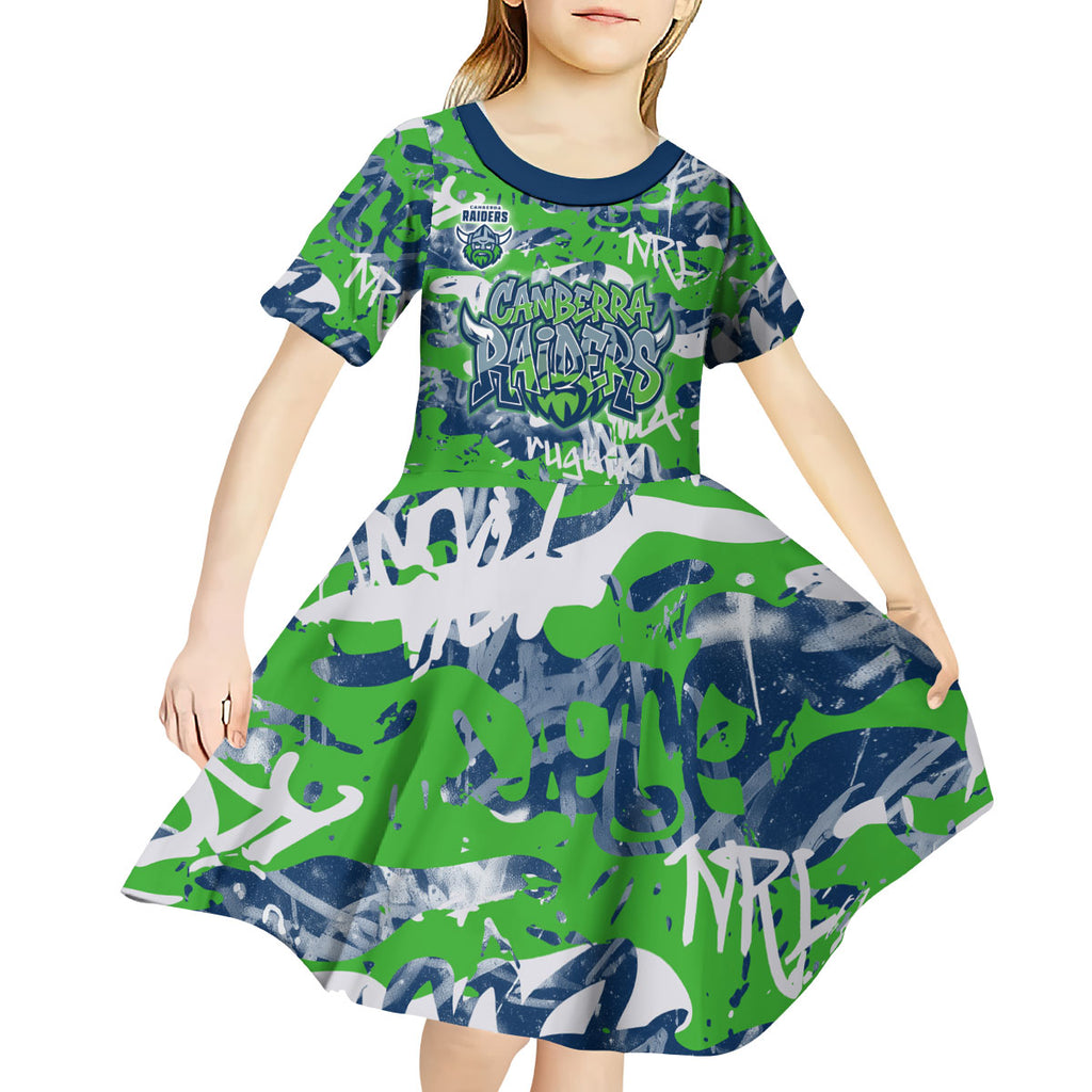 Canberra Raiders Rugby Kid Short Sleeve Dress Graffiti Typography Urban Camo Abstract Street Style