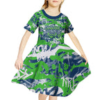 Canberra Raiders Rugby Kid Short Sleeve Dress Graffiti Typography Urban Camo Abstract Street Style